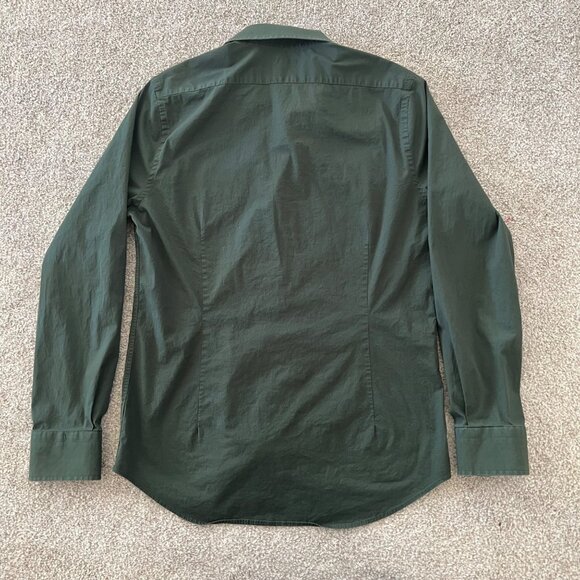 Express 1MX Forest Green Extra Slim Fit Cotton Blend Button Down Long Sleeve L - Picture 2 of 8